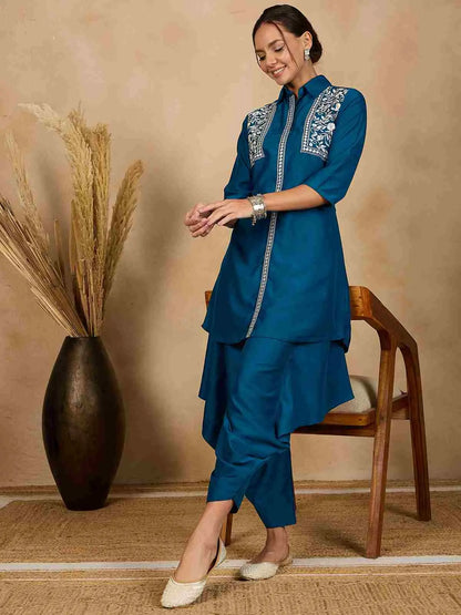blue-embroidered-stitched-tunic-with-harem-salwar-co-ord-set-for-women