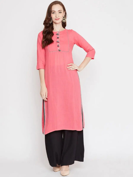 winered-peach-straight-rayon-solid-kurta