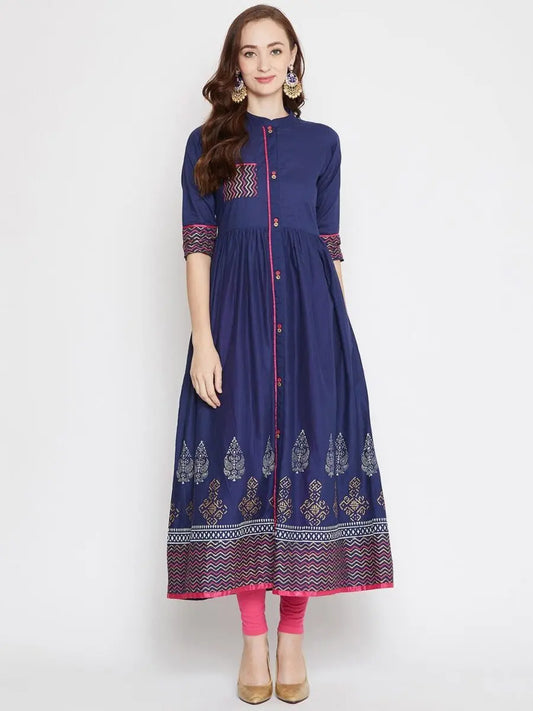 winered-blue-flared-cotton-printed-kurta