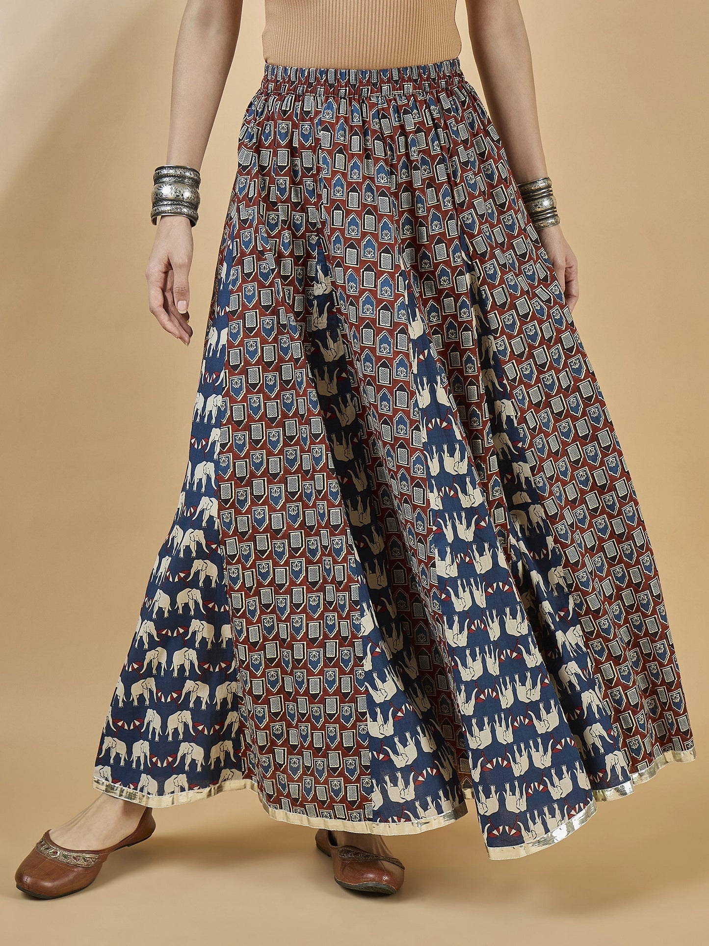 women-printed-godet-skirt