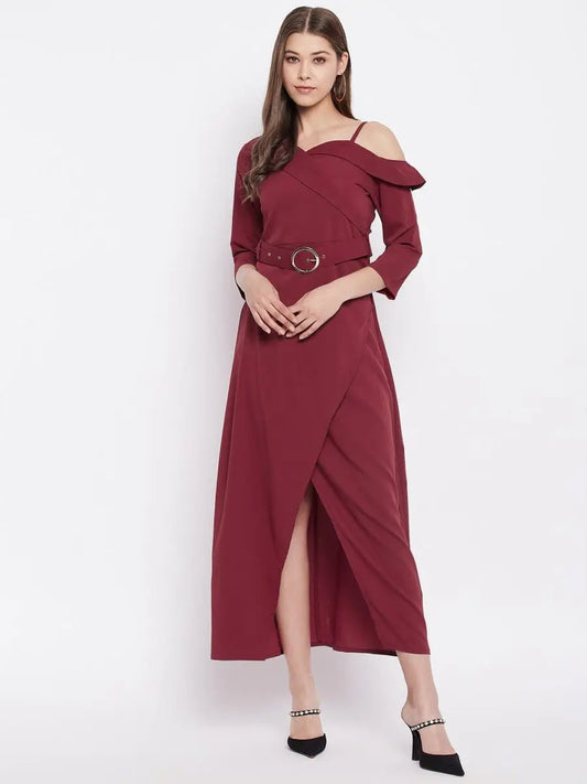 winered-maroon-dress-with-buckle-belt