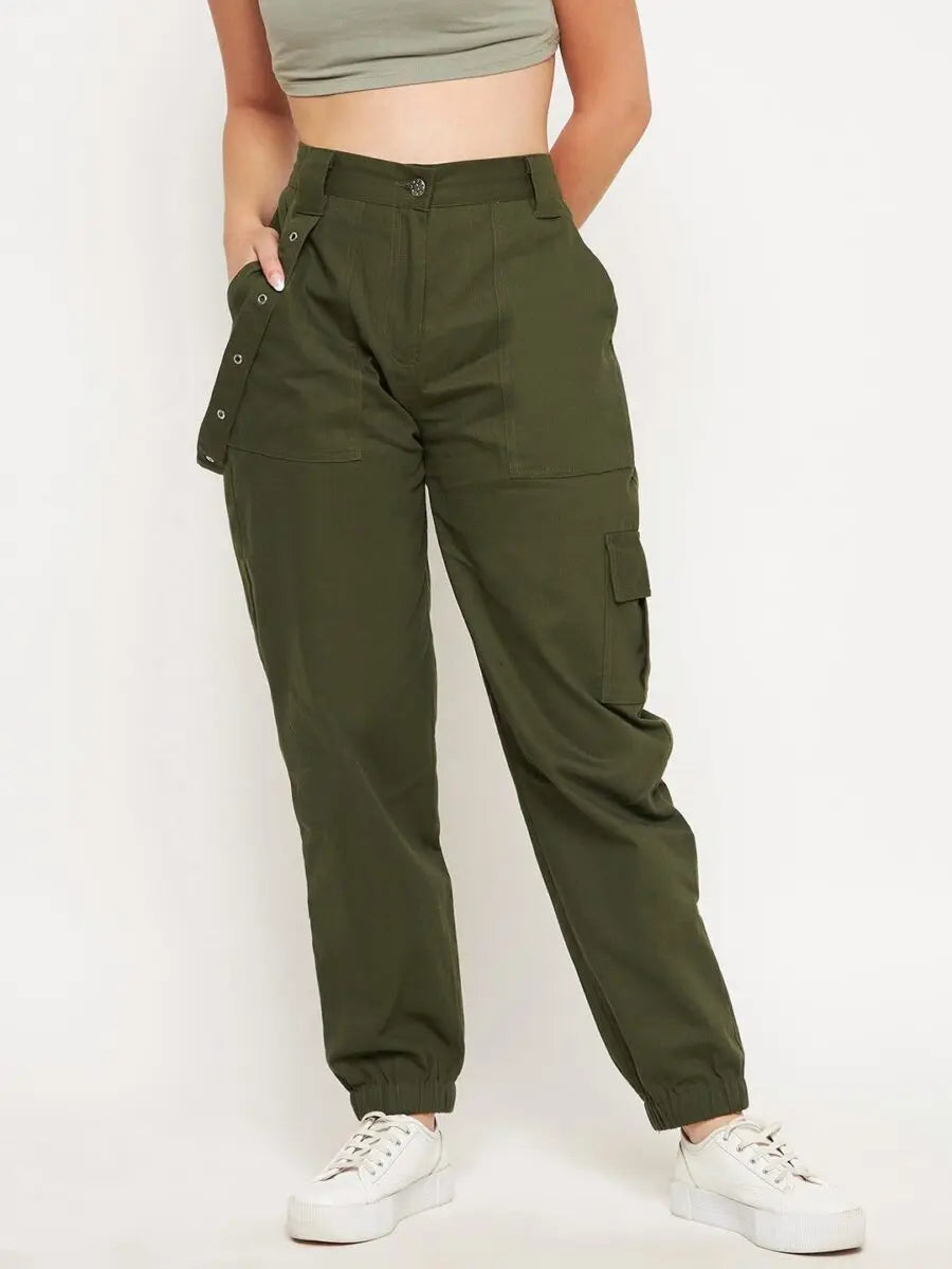 winered-olive-green-cotton-trousers-for-women-cargo-trouser