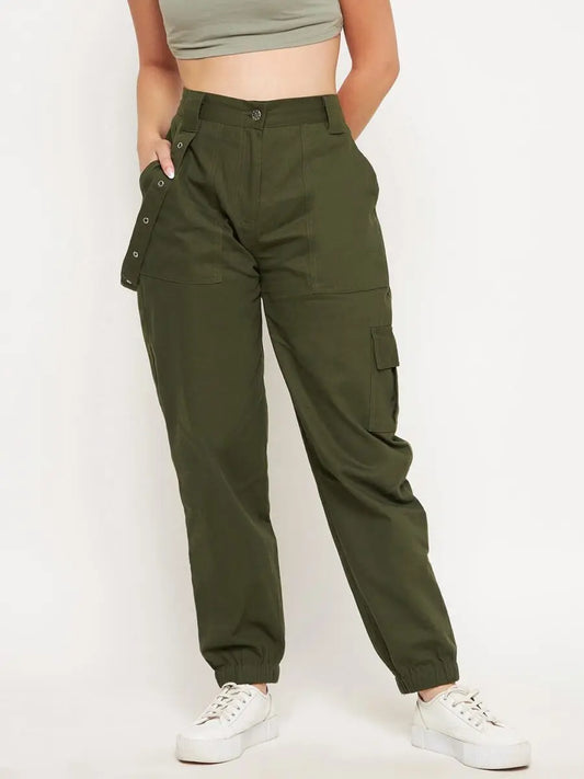 winered-olive-green-cotton-trousers-for-women-cargo-trouser