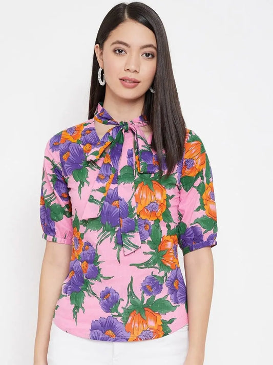 winered-pink-floral-print-cotton-regular-top