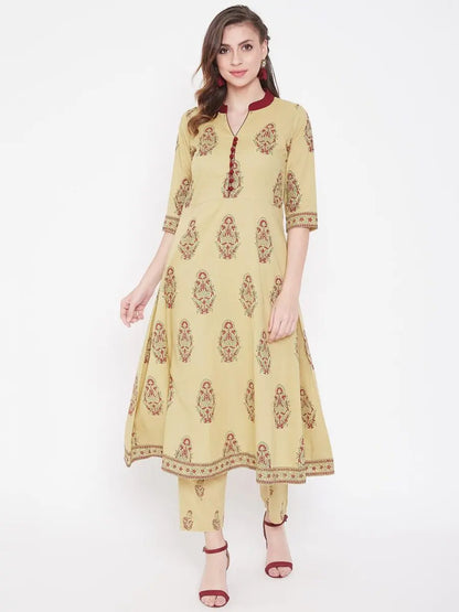 winered-beige-a-line-cotton-printed-kurta-and-pant-set