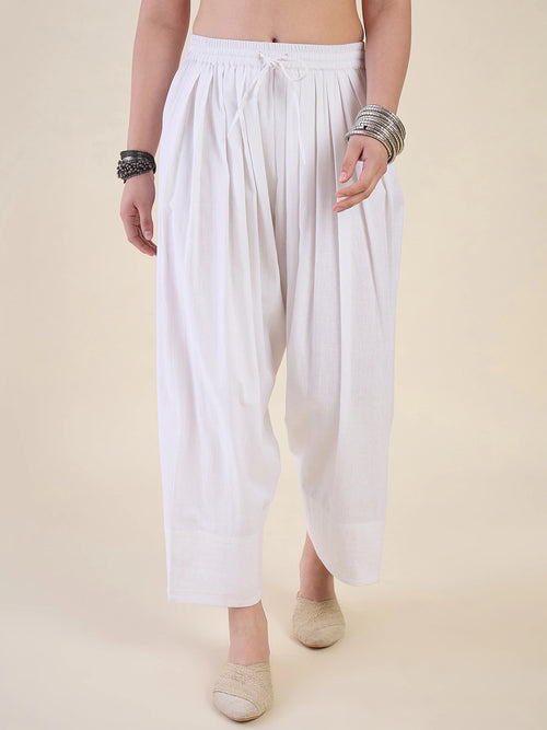 Women White Solid Cotton Farshi Salwar
