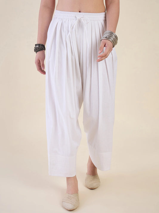 Women White Solid Cotton Farshi Salwar