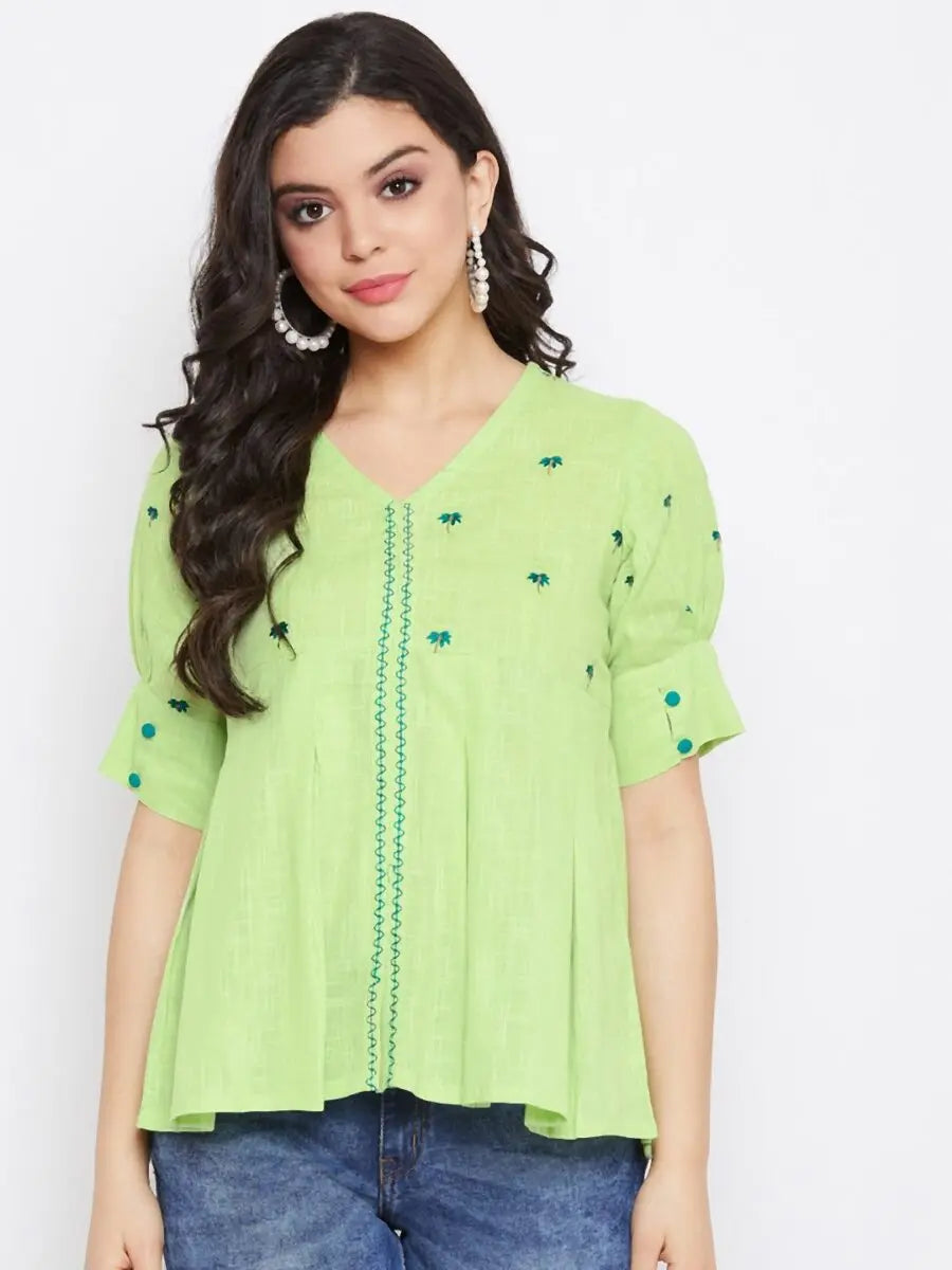 winered-light-green-embroidered-cotton-regular-top