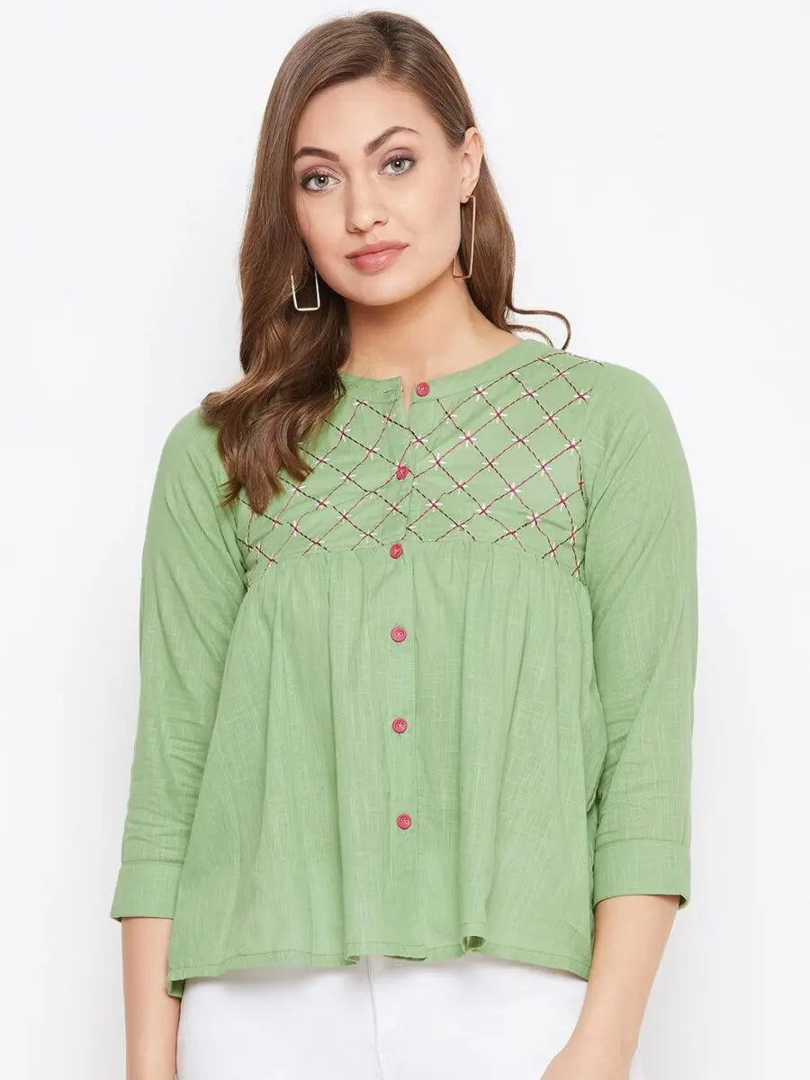 winered-green-embroidered-cotton-shirt-style-top