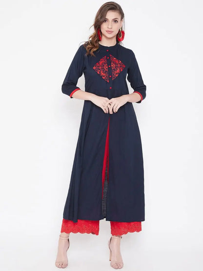 winered-dark-blue-a-line-rayon-embroidered-kurta
