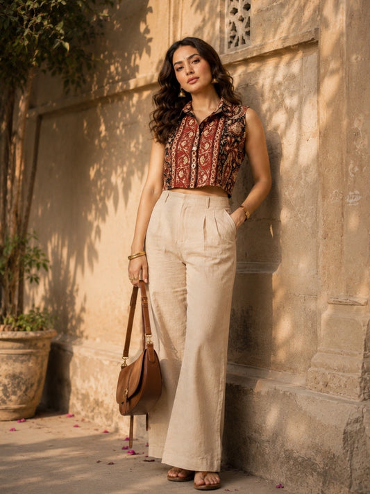Women Printed Sleeveless Shirt Crop Top