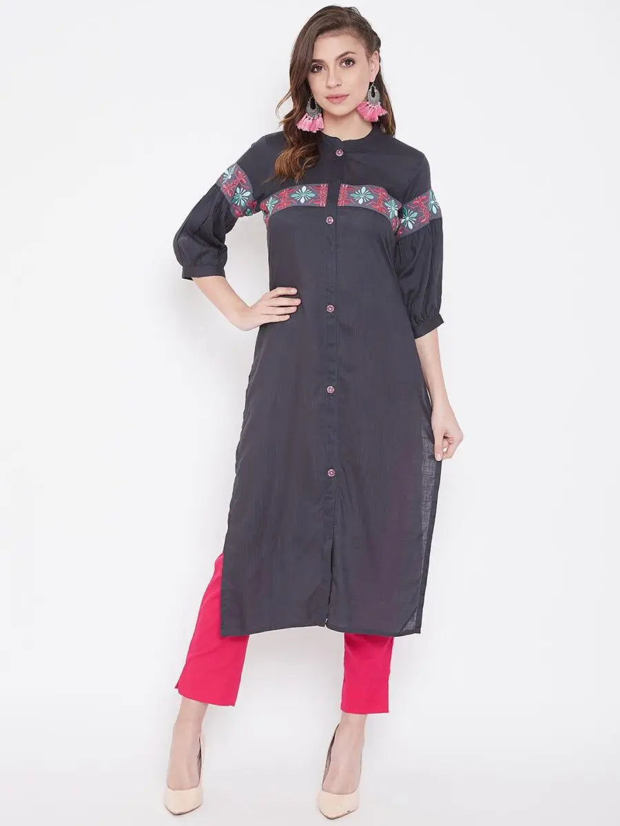 winered-grey-straight-rayon-embroidered-kurta