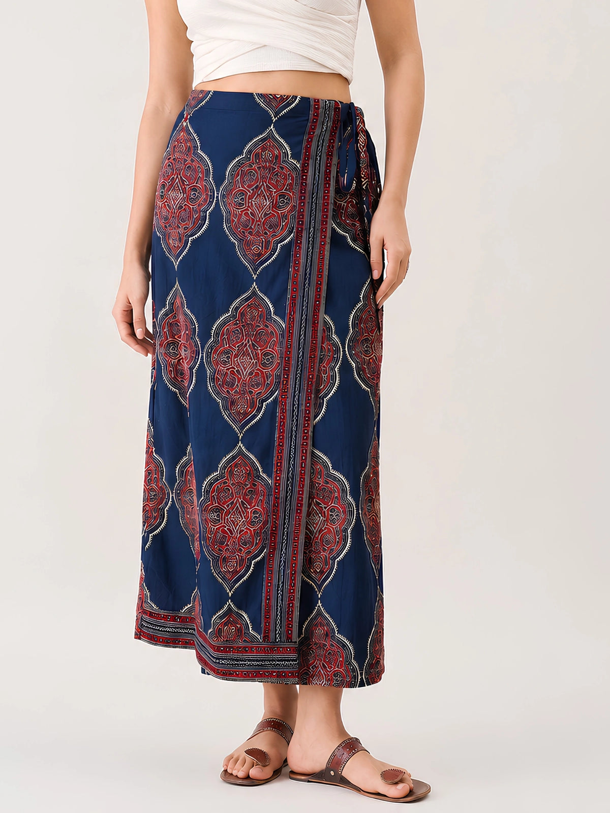 Women Ethnic Print Wrap Skirt