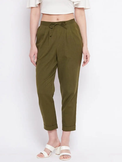 winered-olive-green-regular-fit-cotton-solid-trouser