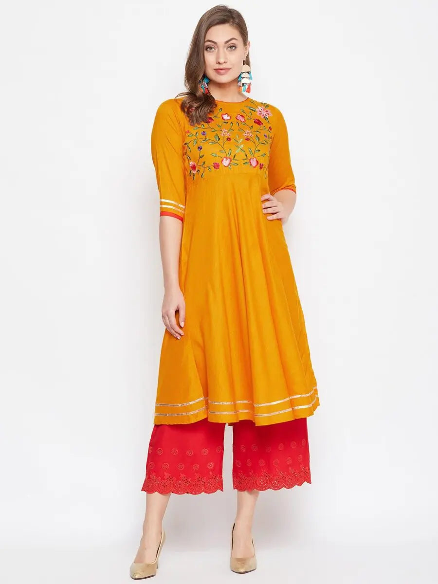 winered-mustard-yellow-anarkali-rayon-embroidered-kurta