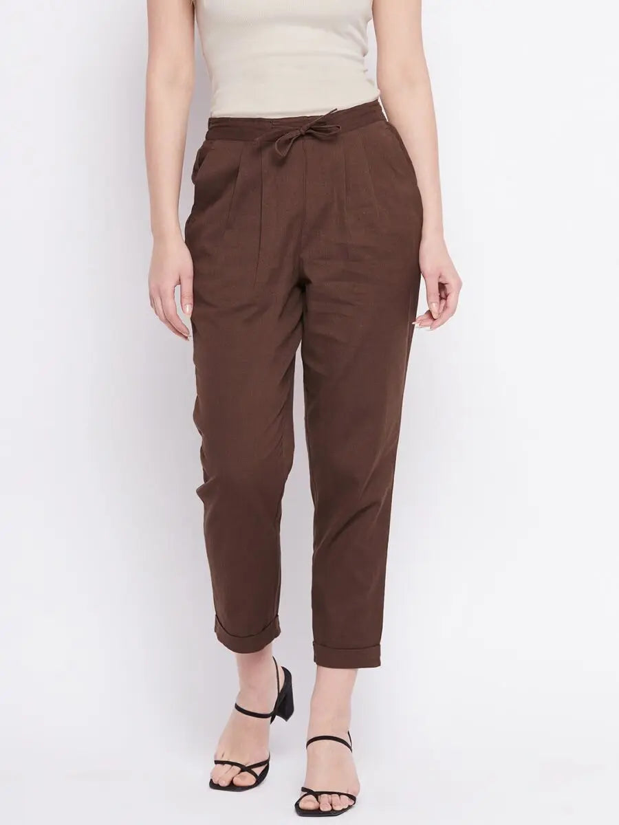 winered-brown-regular-fit-cotton-solid-trouser