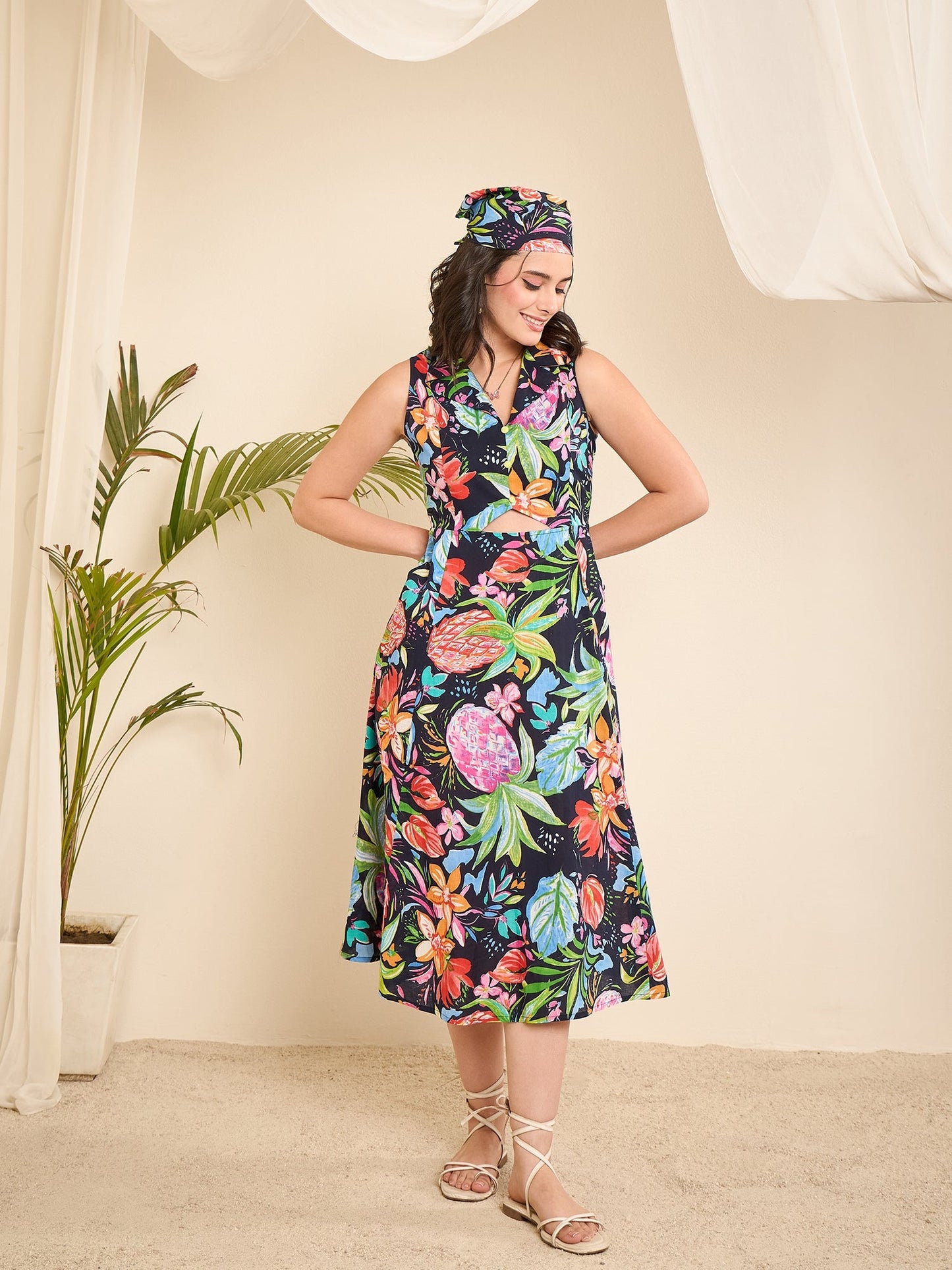 women-navy-blue-cotton-printed-front-triangle-cut-out-a-line-dress