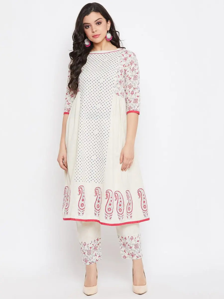 winered-off-white-a-line-cotton-printed-kurta-and-pant-set