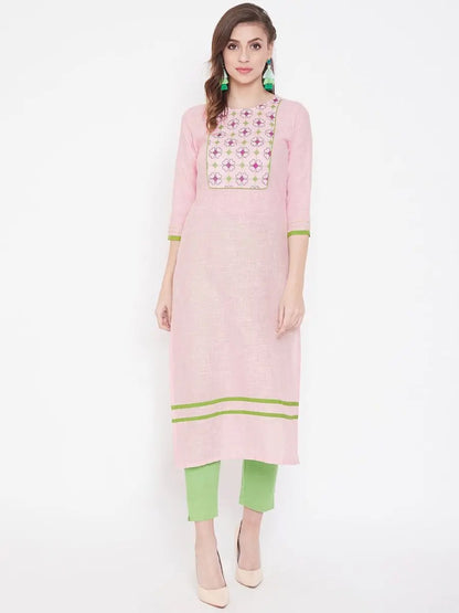 winered-light-pink-straight-cotton-embroidered-kurta