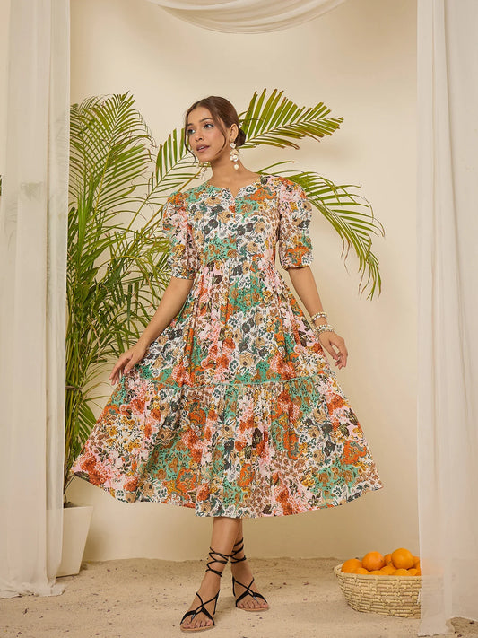 women-cotton-botanical-print-calf-length-tiered-dress