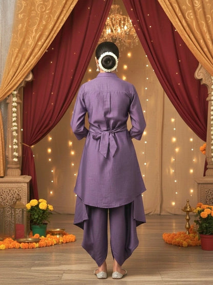 Women Purple Embroidered Tunic with Harem Salwar Coord Set