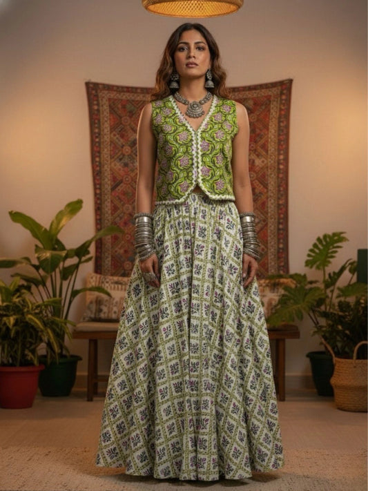 Women's Lace Detailed Waistcoat with Skirt Co-ord Set