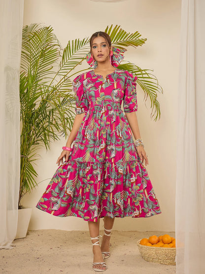 women-cotton-tropical-print-calf-length-tiered-dress