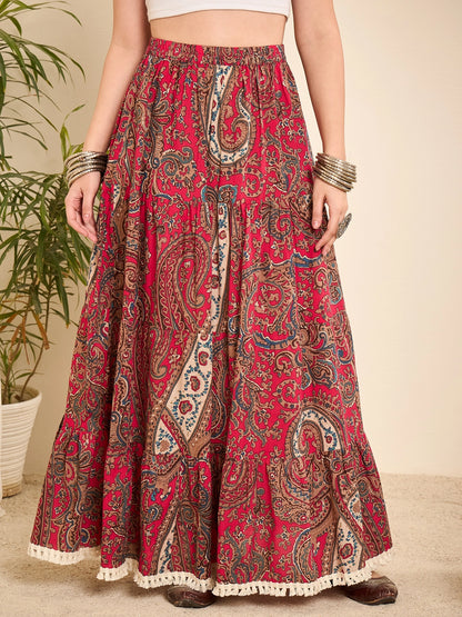 women-pink-cotton-paisley-printed-lace-long-line-skirt