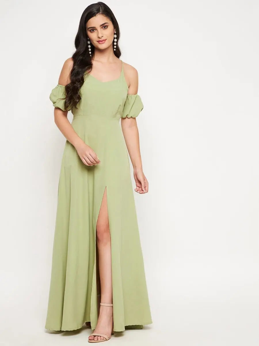 winered-light-green-crepe-long-dress