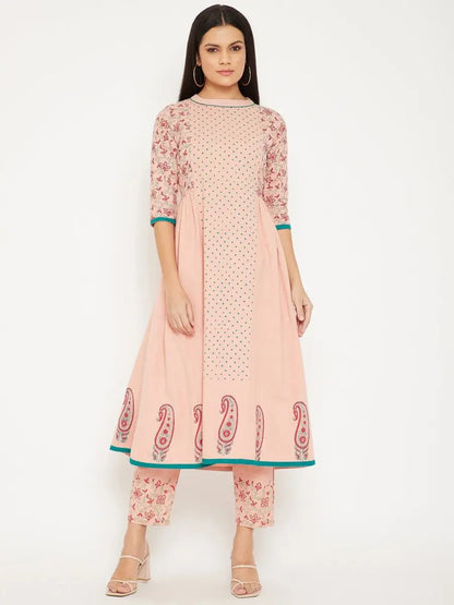 winered-peach-a-line-cotton-printed-kurta-and-pant-set