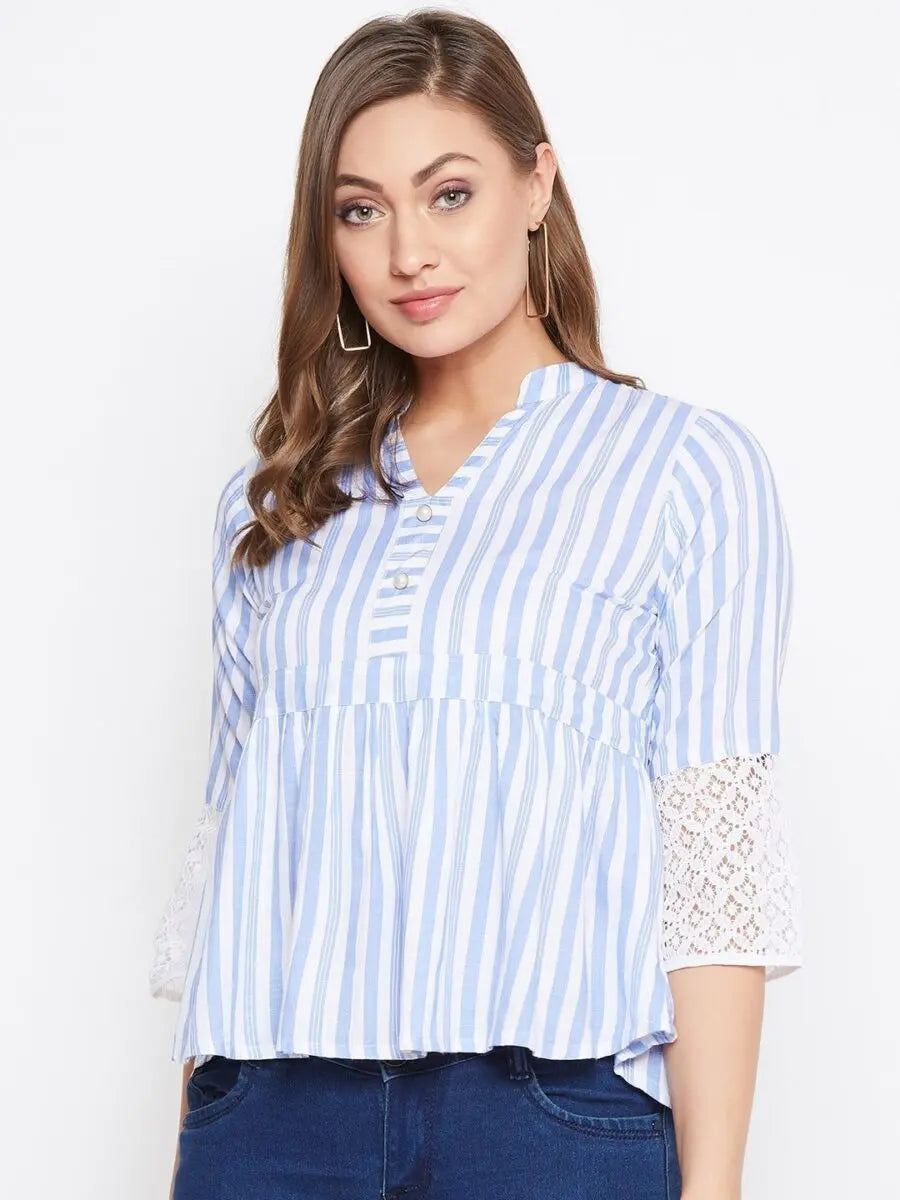 winered-blue-striped-rayon-empire-waist-top