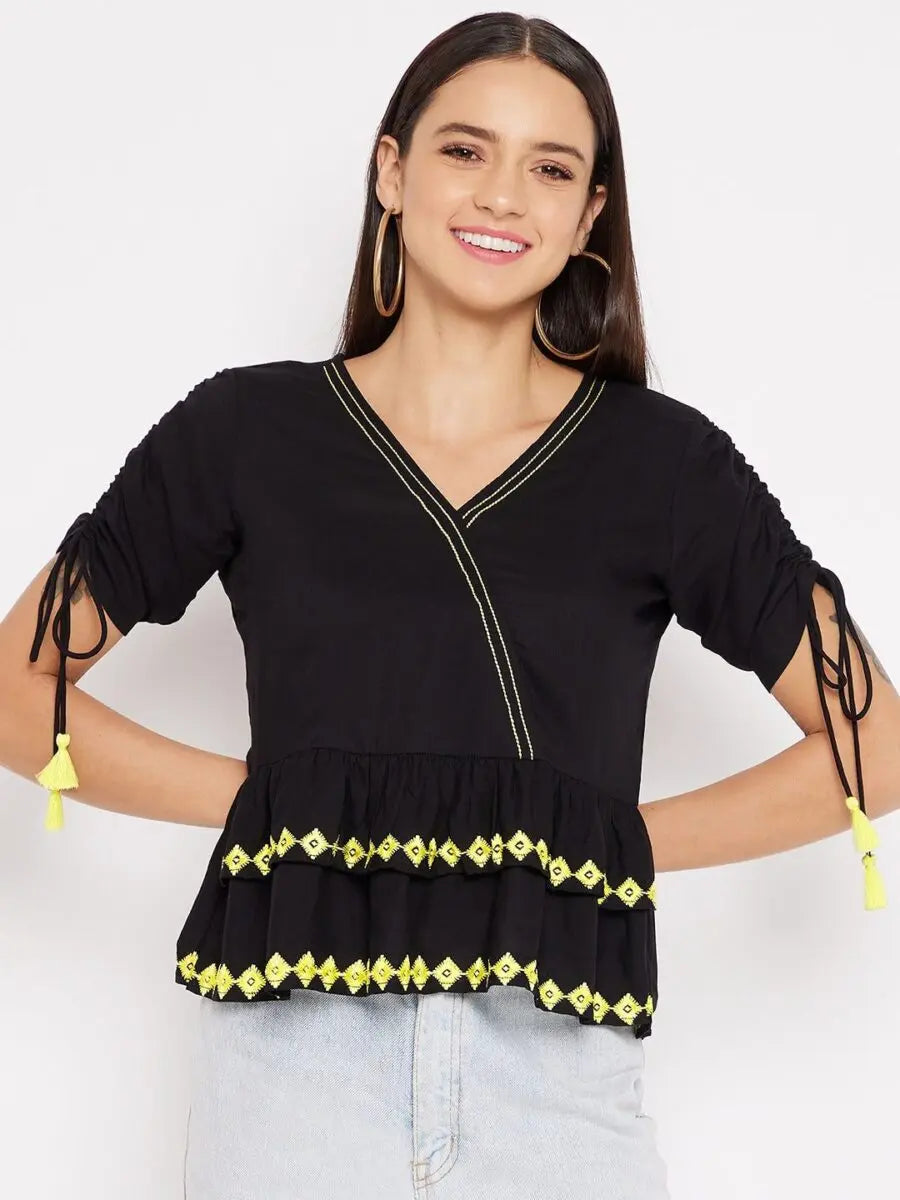 winered-black-a-line-rayon-embroidered-top