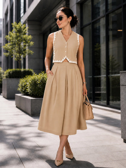 Women Beige Vest & Skirt Co-ord Set