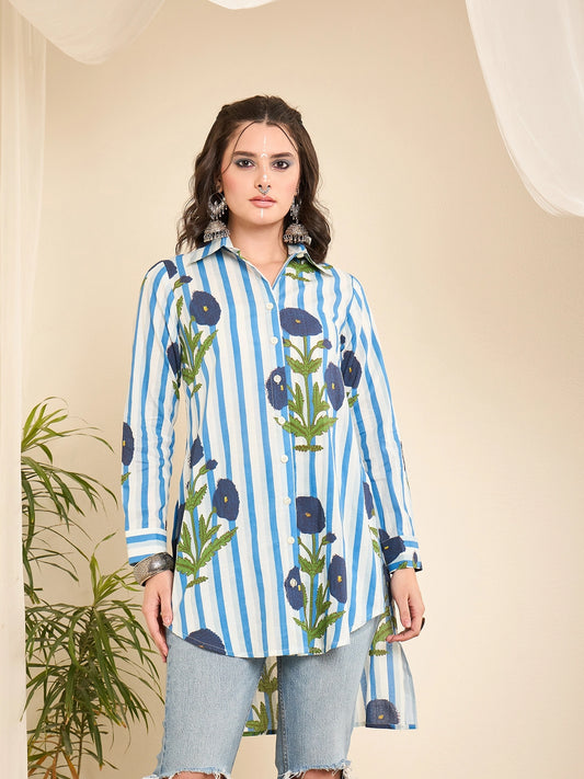 Women Striped Hi-Low Shirt