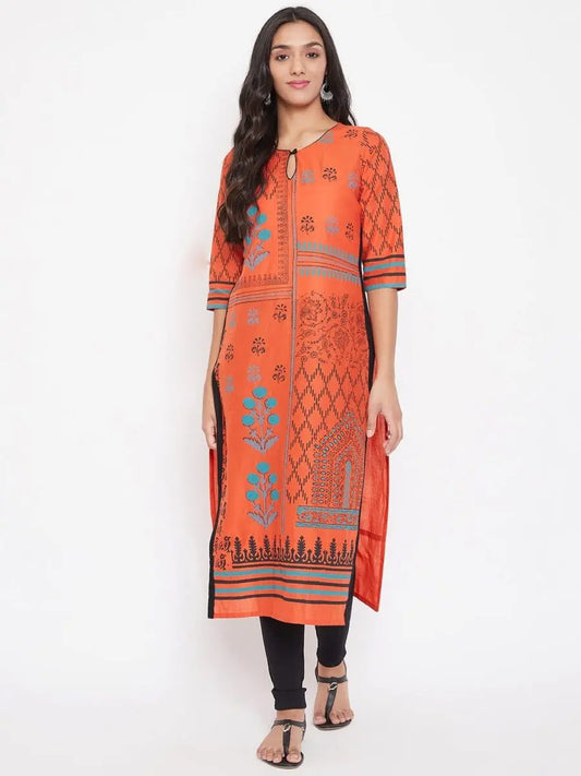 winered-rust-orange-straight-cotton-printed-kurta