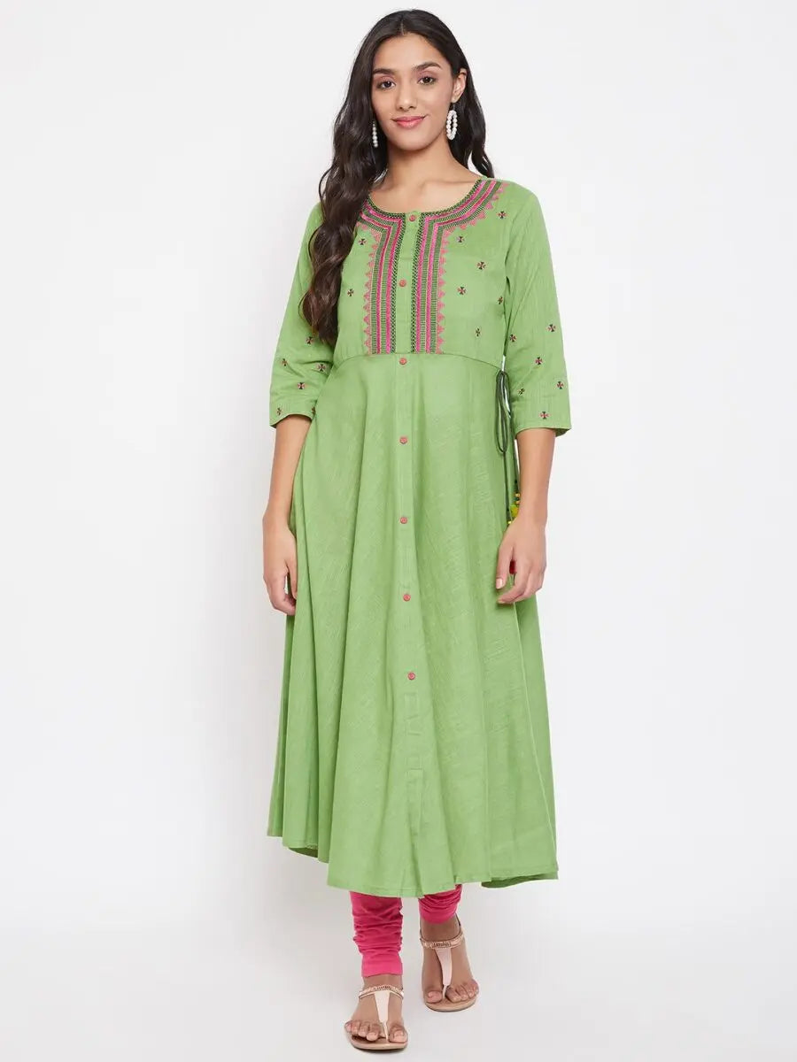 winered-green-straight-cotton-embroidered-kurta