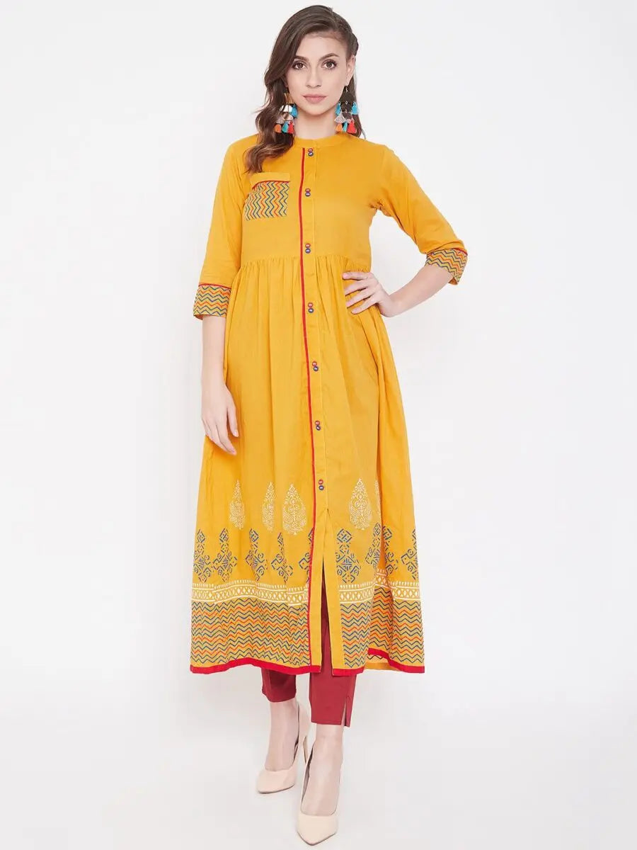 winered-yellow-flared-cotton-block-printed-kurta