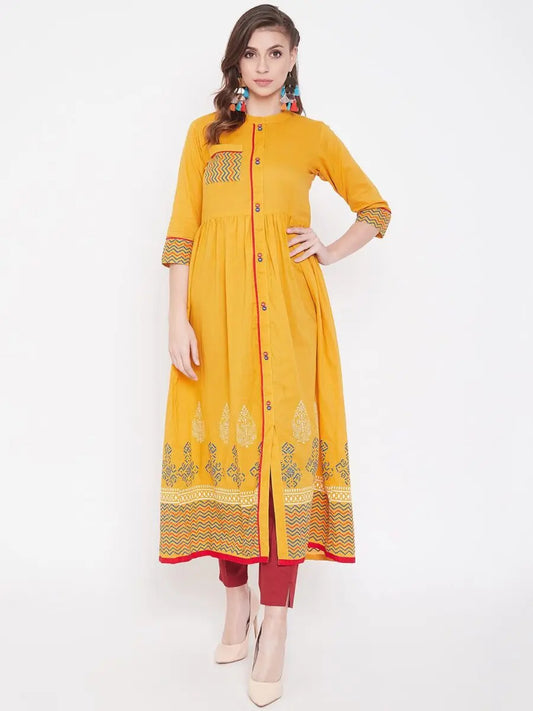 winered-yellow-flared-cotton-block-printed-kurta