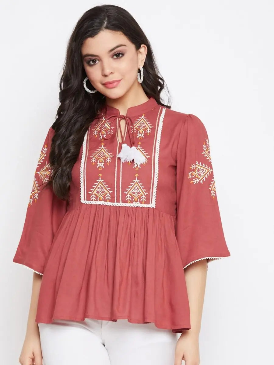 winered-maroon-embroidered-rayon-regular-top