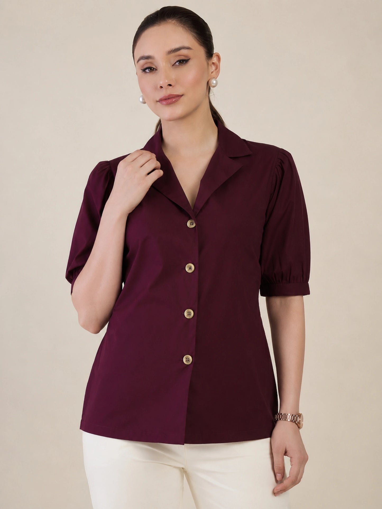 Women's Burgundy Blazer Style Top
