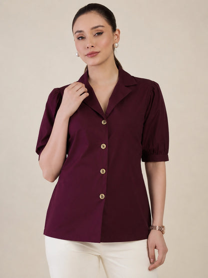 Women's Burgundy Blazer Style Top