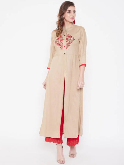 winered-beige-a-line-rayon-embroidered-kurta