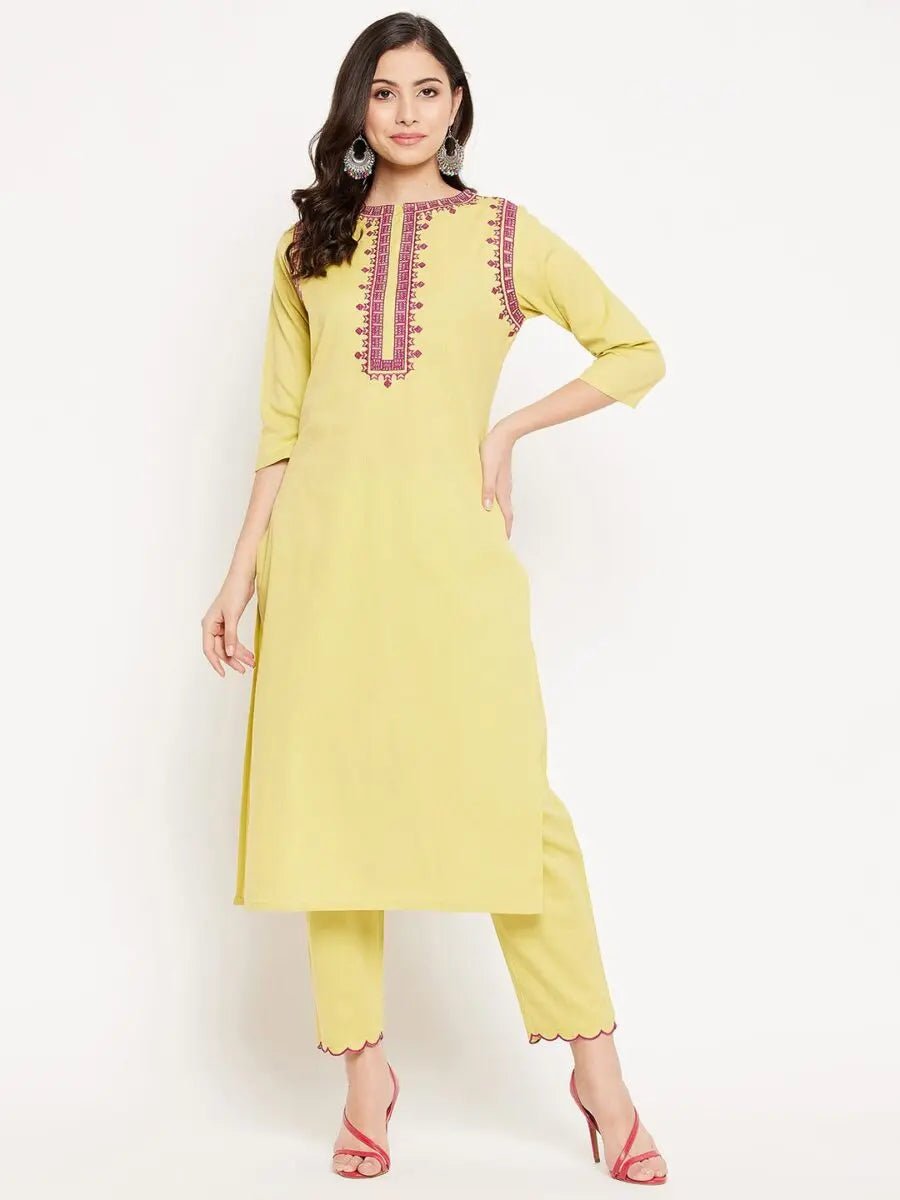 winered-yellow-cotton-embroidered-kurta-and-pant-set