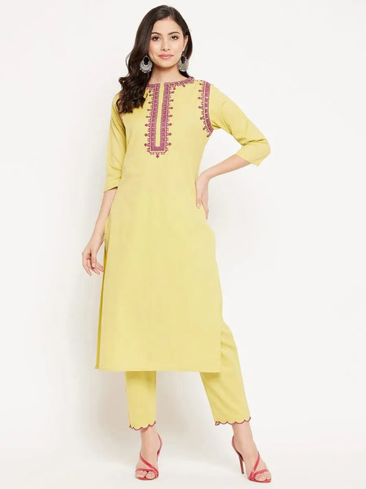 winered-yellow-cotton-embroidered-kurta-and-pant-set