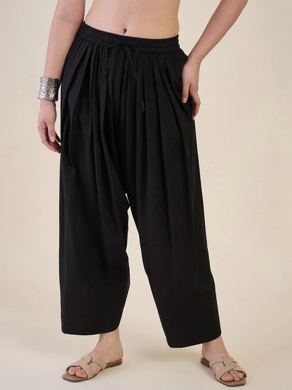 Women Black Solid Cotton Farshi Salwar