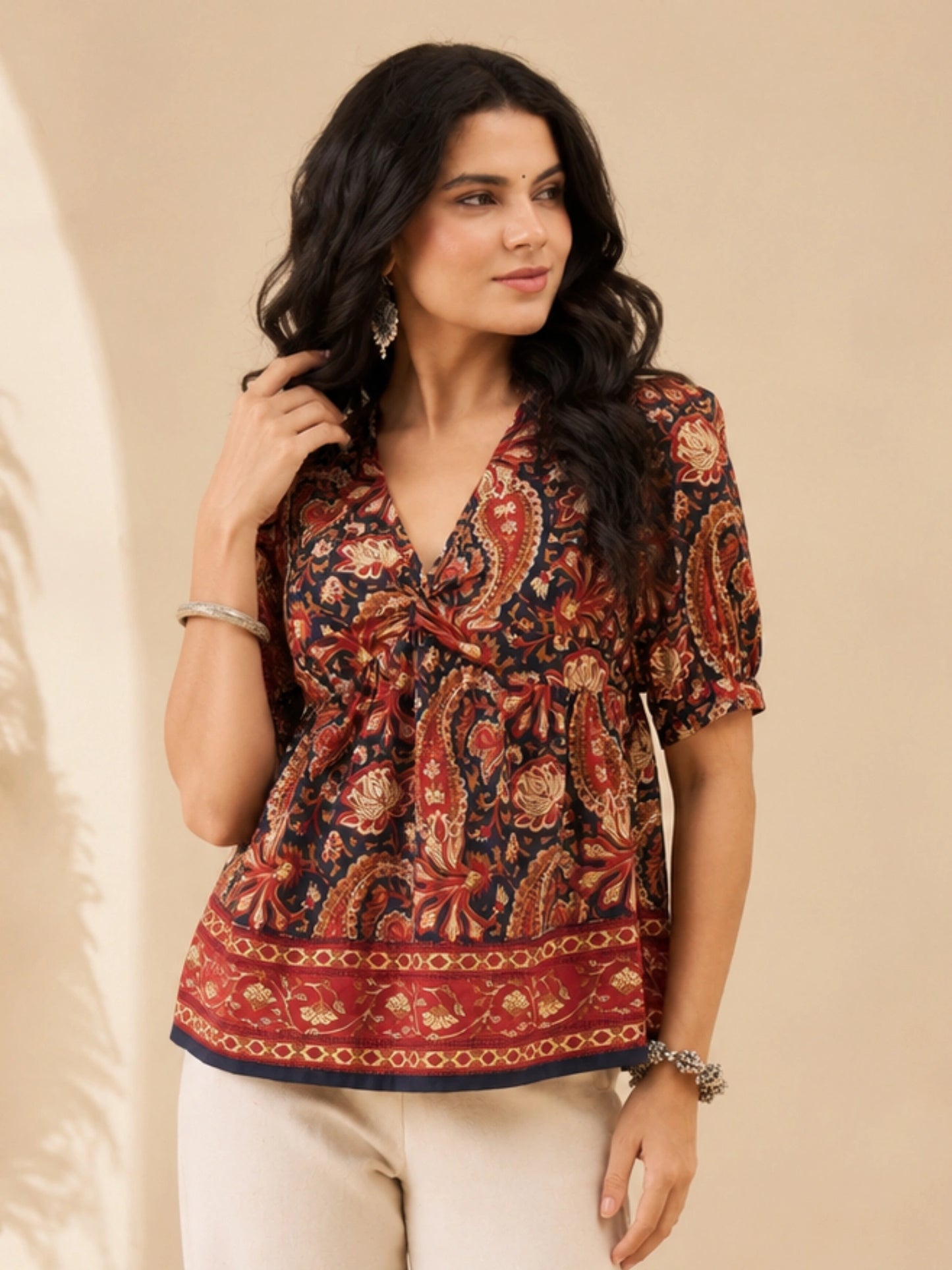 Women Yoke Twisted Peplum Top