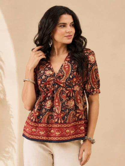 Women Yoke Twisted Peplum Top