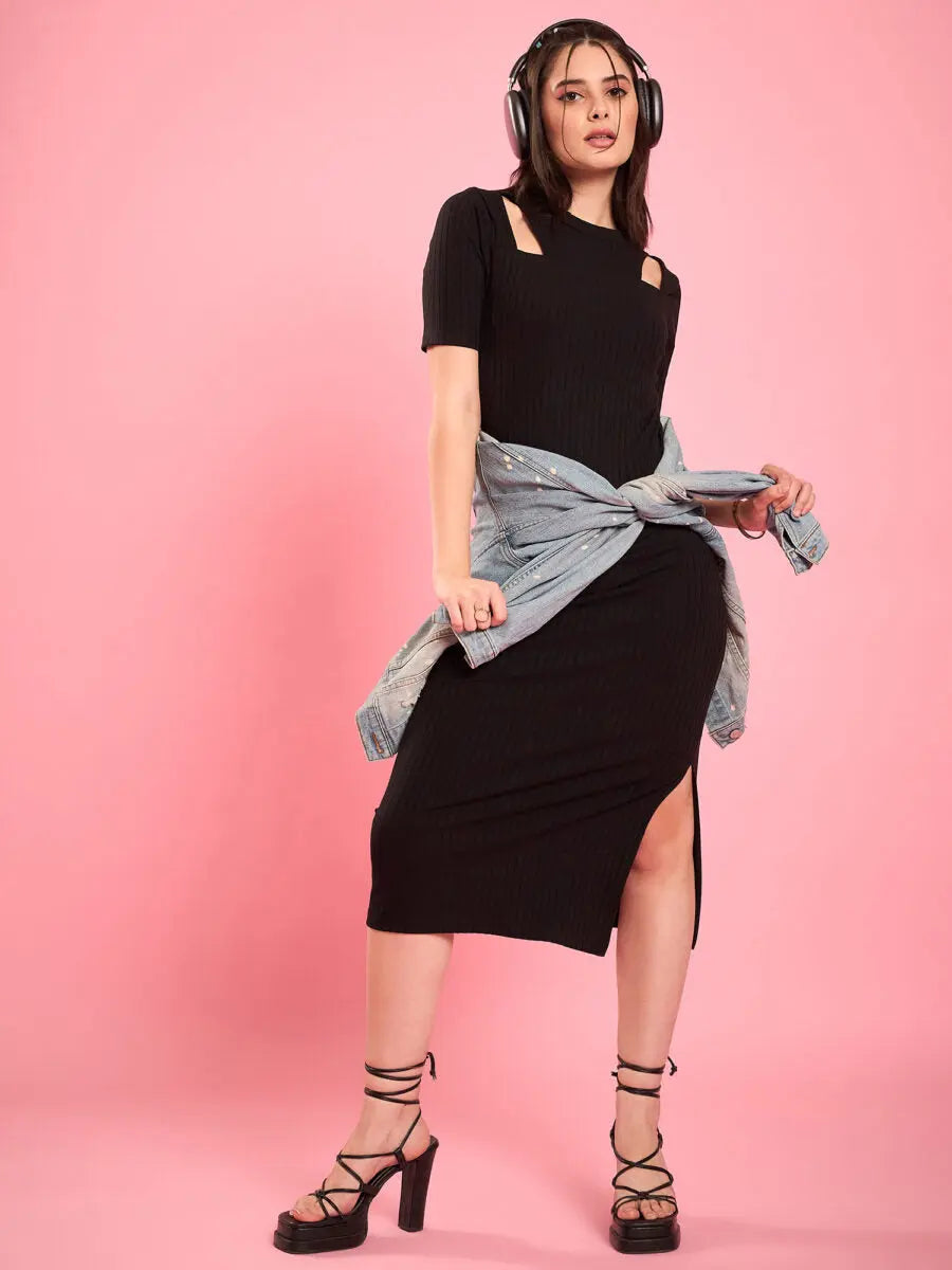 black-knitted-shoulder-cutout-ribbed-midi-bodycon-dress