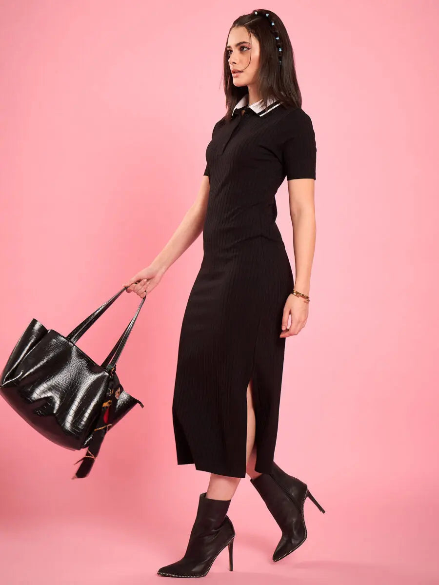 winered-women-black-collared-bodycon-dress