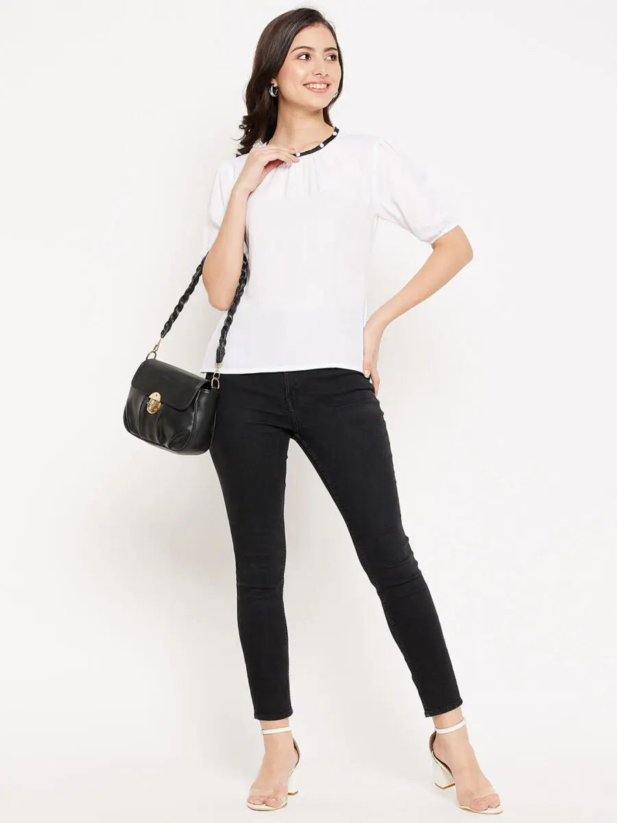 winered-women-puff-sleeve-top